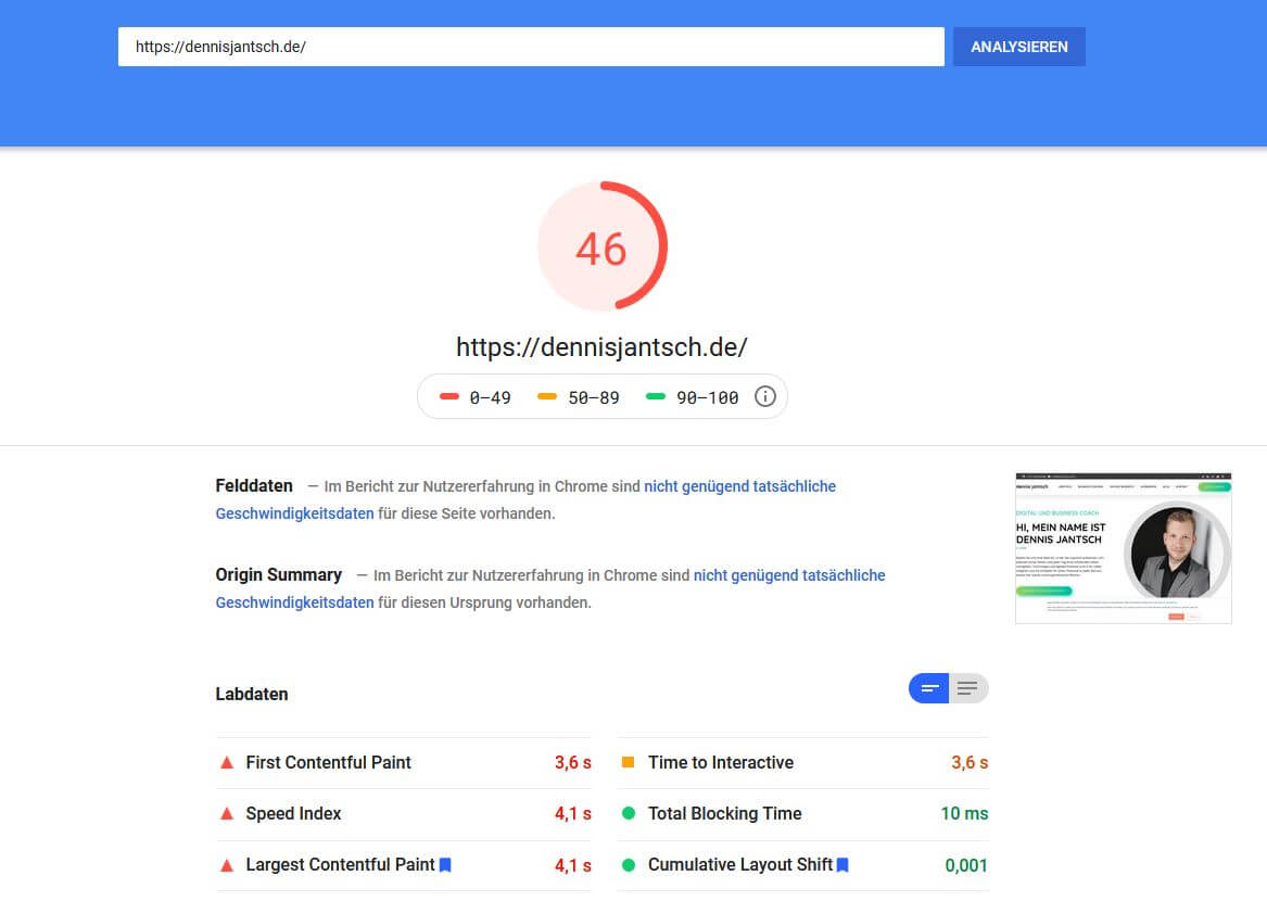 Google PageSpeed Insights-Desktop-vorher
