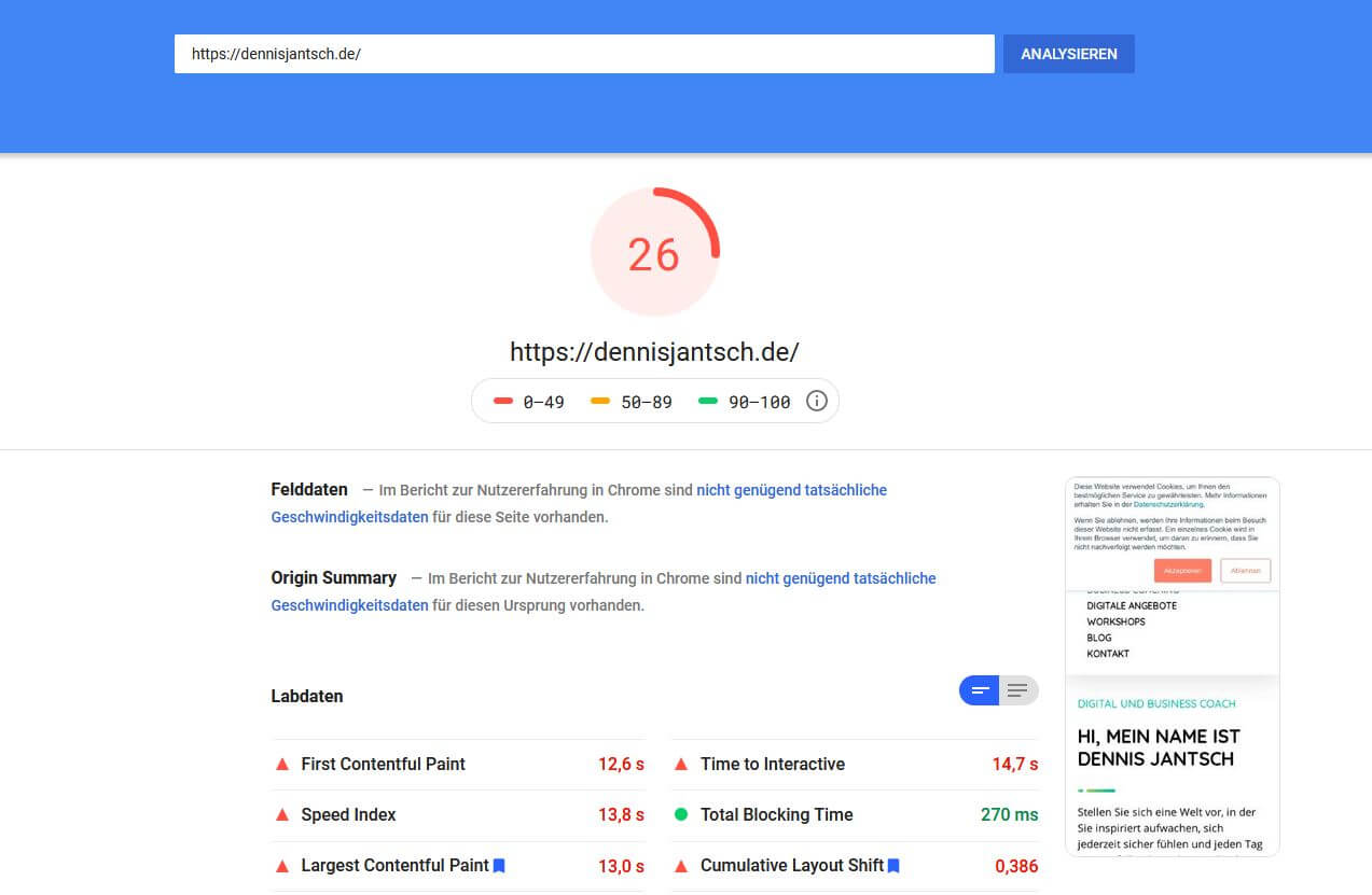 Google PageSpeed Insights-Mobile-vorher